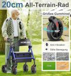 HOMLAND Walkers for Seniors with Seat, Foldable Rollator Walker, Reinforced Aluminum Frame, 8" Big Rubber Wheels for All Terrain, Height Adjustable Lightweight Rolling Walker