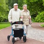 Goplus Rollator Walkers for Seniors with Seat, Foldable Rolling Walker with 9.5” All Terrain Pneumatic Wheel, Supports up to 350 lbs, Heavy Duty Bariatric Rollator Walker for Adult
