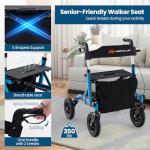 Goplus Rollator Walkers for Seniors with Seat, Foldable Rolling Walker with 9.5” All Terrain Pneumatic Wheel, Supports up to 350 lbs, Heavy Duty Bariatric Rollator Walker for Adult