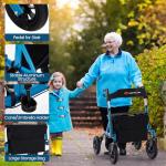 Goplus Rollator Walkers for Seniors with Seat, Foldable Rolling Walker with 9.5” All Terrain Pneumatic Wheel, Supports up to 350 lbs, Heavy Duty Bariatric Rollator Walker for Adult