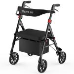 Steppilot Vela Rollator Walkers with Seat for Seniors, 500 lbs Weight Capacity & Reinforced Aluminum Frame, 8" Rubber Wheels for All Terrain, Height Adjustable Foldable Rolling Walker Lightweight