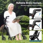 Steppilot Vela Rollator Walkers with Seat for Seniors, 500 lbs Weight Capacity & Reinforced Aluminum Frame, 8" Rubber Wheels for All Terrain, Height Adjustable Foldable Rolling Walker Lightweight