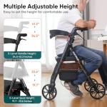 Steppilot Vela Rollator Walkers with Seat for Seniors, 500 lbs Weight Capacity & Reinforced Aluminum Frame, 8" Rubber Wheels for All Terrain, Height Adjustable Foldable Rolling Walker Lightweight