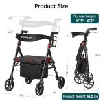 Steppilot Vela Rollator Walkers with Seat for Seniors, 500 lbs Weight Capacity & Reinforced Aluminum Frame, 8" Rubber Wheels for All Terrain, Height Adjustable Foldable Rolling Walker Lightweight