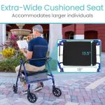 Vive Bariatric Rollator Walker for Seniors - 500 lbs Capacity - Rolling Walker with Seat Lightweight Easy Folding - Mobility Aids & Equipment - Adult Heavy Duty 4 Wheel with Brakes (Blue)