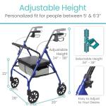 Vive Bariatric Rollator Walker for Seniors - 500 lbs Capacity - Rolling Walker with Seat Lightweight Easy Folding - Mobility Aids & Equipment - Adult Heavy Duty 4 Wheel with Brakes (Blue)