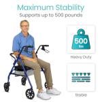 Vive Bariatric Rollator Walker for Seniors - 500 lbs Capacity - Rolling Walker with Seat Lightweight Easy Folding - Mobility Aids & Equipment - Adult Heavy Duty 4 Wheel with Brakes (Blue)