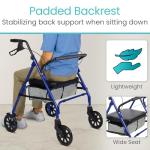 Vive Bariatric Rollator Walker for Seniors - 500 lbs Capacity - Rolling Walker with Seat Lightweight Easy Folding - Mobility Aids & Equipment - Adult Heavy Duty 4 Wheel with Brakes (Blue)