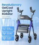 VOCIC Walkers for Seniors, Upright Walker with Adjustable Armrests, Z22 GelCool Stand Up Walker with Ergo Seat & Backrest, 8" All Terrain Rollator with 300lb,Cup& Cane Holder