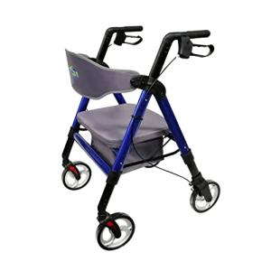 HEALTHLINE Heavy Duty Rollator Walker with Seat - Extra Wide Alluminium Folding Rolling Walkers 450LB with Wide Basket & Padded Seat - 4 Wheel Walker for Adults (Blue)