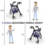 HEALTHLINE Heavy Duty Rollator Walker with Seat - Extra Wide Alluminium Folding Rolling Walkers 450LB with Wide Basket & Padded Seat - 4 Wheel Walker for Adults (Blue)