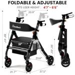 BlessReach Foldable Rollator Walkers with Seat for Seniors, 450 lb Capacity, 8'' Wheels, 18" Big Seat, 6-Position Height, Heavy-Duty Aluminum Rolling Walker (Black)
