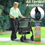 BlessReach Foldable Rollator Walkers with Seat for Seniors, 450 lb Capacity, 8'' Wheels, 18" Big Seat, 6-Position Height, Heavy-Duty Aluminum Rolling Walker (Black)