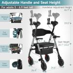 StrollAid Upright Walkers for Seniors, Stand Up Rollator Walker with Padded Seat and Backrest, Heavy Duty Forearm Rollator with Support Handrail, Holds up to 450 pounds, Compact Folding, Grey