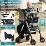 StrollAid Upright Walkers for Seniors, Stand Up Rollator Walker with Padded Seat and Backrest, Heavy Duty Forearm Rollator with Support Handrail, Holds up to 450 pounds, Compact Folding, Grey