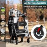 StrollAid Upright Walkers for Seniors, Stand Up Rollator Walker with Padded Seat and Backrest, Heavy Duty Forearm Rollator with Support Handrail, Holds up to 450 pounds, Compact Folding, Grey