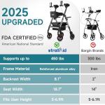 StrollAid Upright Walkers for Seniors, Stand Up Rollator Walker with Padded Seat and Backrest, Heavy Duty Forearm Rollator with Support Handrail, Holds up to 450 pounds, Compact Folding, Grey
