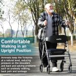 StrollAid Upright Walkers for Seniors, Stand Up Rollator Walker with Padded Seat and Backrest, Heavy Duty Forearm Rollator with Support Handrail, Holds up to 450 pounds, Compact Folding, Grey