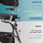 StrollAid Upright Walkers for Seniors, Stand Up Rollator Walker with Padded Seat and Backrest, Heavy Duty Forearm Rollator with Support Handrail, Holds up to 450 pounds, Compact Folding, Grey