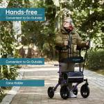 ELENKER All-Terrain Upright Rollator Walker, Stand up Rolling Walker with Seat, 12” Non-Pneumatic Wheels, Compact Folding Design for Seniors, Purple