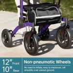 ELENKER All-Terrain Upright Rollator Walker, Stand up Rolling Walker with Seat, 12” Non-Pneumatic Wheels, Compact Folding Design for Seniors, Purple