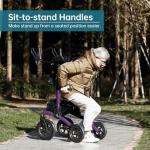 ELENKER All-Terrain Upright Rollator Walker, Stand up Rolling Walker with Seat, 12” Non-Pneumatic Wheels, Compact Folding Design for Seniors, Purple