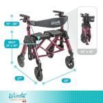 Stander Wonder Bariatric Rollator, Heavy Duty Folding Rolling Walker for Adults, Seniors, 500-pound Weight Capacity, Large 8-inch Wheels, Locking Brakes, Wide Seat with Backrest, Regal Rose