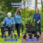 BigAlex Rollator Walker with Seat,2 in 1 Rollator Walker Transport-Wheelchair,10" All-Terrain Wheel for Outdoor & Indoor Use,Wider Seat for Users,Wheelchair Combo-Lightweight,Blue