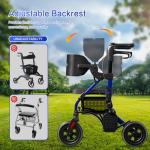 BigAlex Rollator Walker with Seat,2 in 1 Rollator Walker Transport-Wheelchair,10" All-Terrain Wheel for Outdoor & Indoor Use,Wider Seat for Users,Wheelchair Combo-Lightweight,Blue