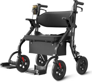 VOCIC Walkers for Seniors Z59, 2 in 1 Walker Wheelchair Combo, 400 LBS Weight Capacity, 10" All Terrain Rollator with Extra Wide Seat & Backrest, Heavy Duty Rollator with Cup Holder，FSA HSA Eligible