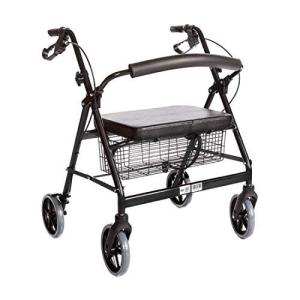 Heavy Duty Medical Bariatric Heavy Duty Rollator Walker with Seat and 4 Wheels,with Large Seat for Seniors, 8 Inch Wheels 400LB,Basket and Brakes, by Healthline Trading (Black)