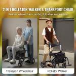 2-in-1 Folding Rollator Walker & Transport Chair