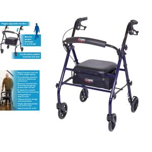 Foldable Heavy-Duty Rollator Walker with Padded Seat for Seniors - 5'0" to 5'8"