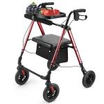 Ambliss Walkers for Seniors with Seat, Foldable Rollator Walker, 300 lbs Weight Capacity, 8" Wheels Dual Height Ajustable, Rolling Walker with Tray for All-Terrain (Red)