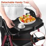 Ambliss Walkers for Seniors with Seat, Foldable Rollator Walker, 300 lbs Weight Capacity, 8" Wheels Dual Height Ajustable, Rolling Walker with Tray for All-Terrain (Red)