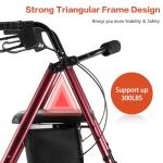 Ambliss Walkers for Seniors with Seat, Foldable Rollator Walker, 300 lbs Weight Capacity, 8" Wheels Dual Height Ajustable, Rolling Walker with Tray for All-Terrain (Red)