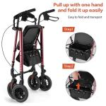 Ambliss Walkers for Seniors with Seat, Foldable Rollator Walker, 300 lbs Weight Capacity, 8" Wheels Dual Height Ajustable, Rolling Walker with Tray for All-Terrain (Red)