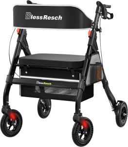 BlessReach Heavy Duty Rollator Walker Adjustable Height Seniors 450 lbs Black