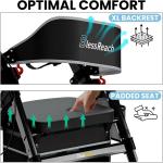 BlessReach Heavy Duty Rollator Walker Adjustable Height Seniors 450 lbs Black