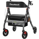 BlessReach Foldable Rollator Walkers with Seat for Seniors, 450 lb Capacity, 8'' Wheels, 18" Big Seat, 6-Position Height, Heavy-Duty Aluminum Rolling Walker (Gray)