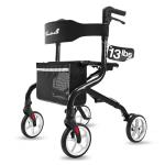 PLANET WALK Super Lightweight Rollator Walker for Seniors, Foldable Rolling Walker with Seat and 8" Rubber Wheels for All Terrain, Unique Design Aluminium Frame Sturdy Walkers for Traveling - Black