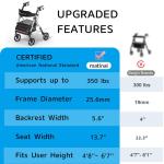 Matinal Foldable Rollator Walkers with Seat for Seniors, 350 lb Capacity, 8'' Big Wheels, 6-Position Height, Premium Hybrid Rolling Walker - Aluminum and Carbon Steel