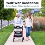 Pelegon Rollator Walker with Seat for Seniors – Lightweight Foldable Walker with Padded Seat & Backrest, Adjustable Handles, Reflective Frame, Carry Bag – Heavy-Duty 300lb Support - Red