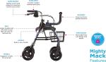 NOVA Mighty Mack Heavy Duty Extra Wide Rollator Rolling Walker 500lbs Cap - NEW