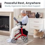 Pelegon Rollator Walker with Seat for Seniors – Lightweight Foldable Walker with Padded Seat & Backrest, Adjustable Handles, Reflective Frame, Carry Bag – Heavy-Duty 300lb Support - Red