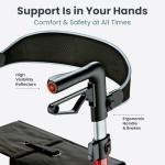 Pelegon Rollator Walker with Seat for Seniors – Lightweight Foldable Walker with Padded Seat & Backrest, Adjustable Handles, Reflective Frame, Carry Bag – Heavy-Duty 300lb Support - Red