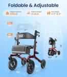 VOCIC Walker with Seat for Seniors, Z57 Outdoor Rollator Walker with 12" All Terrain Big Wheels, 7-Level Adjustable Height Rolling Walker with Safety Brakes, Storage Bag, Cup Holder