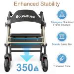 Soundfuse Rollator Walkers with Seat for Seniors, Foldable 8" Big Wheels All Terrain Rolling Walker, Handles and Ergonomic Seat Height Adjustable, 350 lb