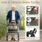 Soundfuse Rollator Walkers with Seat for Seniors, Foldable 8" Big Wheels All Terrain Rolling Walker, Handles and Ergonomic Seat Height Adjustable, 350 lb