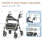 Soundfuse Rollator Walkers with Seat for Seniors, Foldable 8" Big Wheels All Terrain Rolling Walker, Handles and Ergonomic Seat Height Adjustable, 350 lb